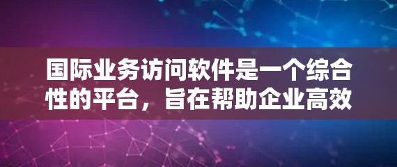 国际业务访问软件是一个综合性的平台，旨在帮助企业高效、安全地管理跨国业务。以下是对该软件的详细分析和总结